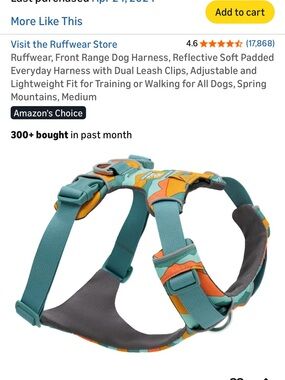 Ruffwear Teal, Orange and Yellow Patterned Soft-Padded Dog Harness